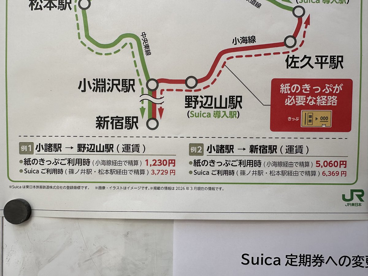 小諸から新宿をSuicaで利用すると高額請求になる！