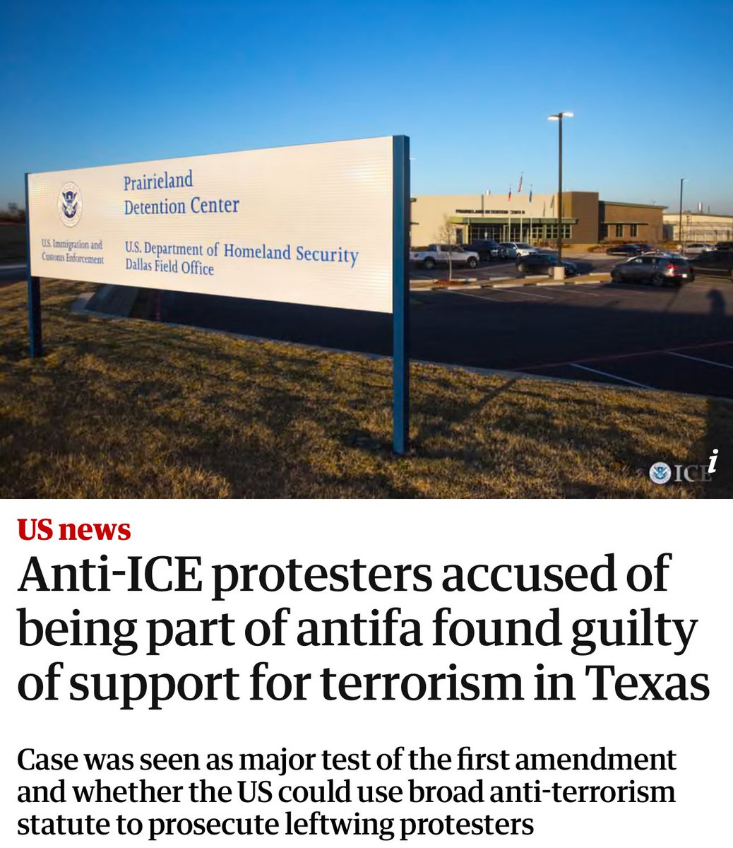 RVAwonk's tweet image. This is the *exact* thing I’ve been warning about for nearly 10 years: 

A group of anti-ICE protesters in Texas was found guilty of providing support for terrorism due to allegations that they were part of an “antifa cell” — the first case of its kind targeting antifa.
