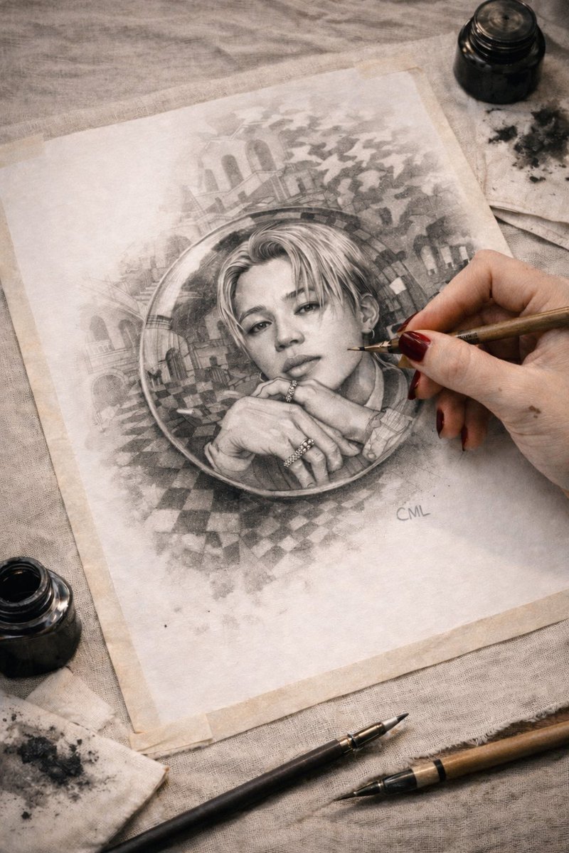 LClairm35766's tweet photo. Somewhere between Arirang, geometry, and Escher madness this drawing happened.
ARMY brain pipeline:
music โ art โ math โ existential staircase โ Jimin
Send help ๐
#Jimin #BTS #ARMY #Arirang #EscherVibes #VinylArt #ARMYArt https://t.co/q4VpA6W6qQ