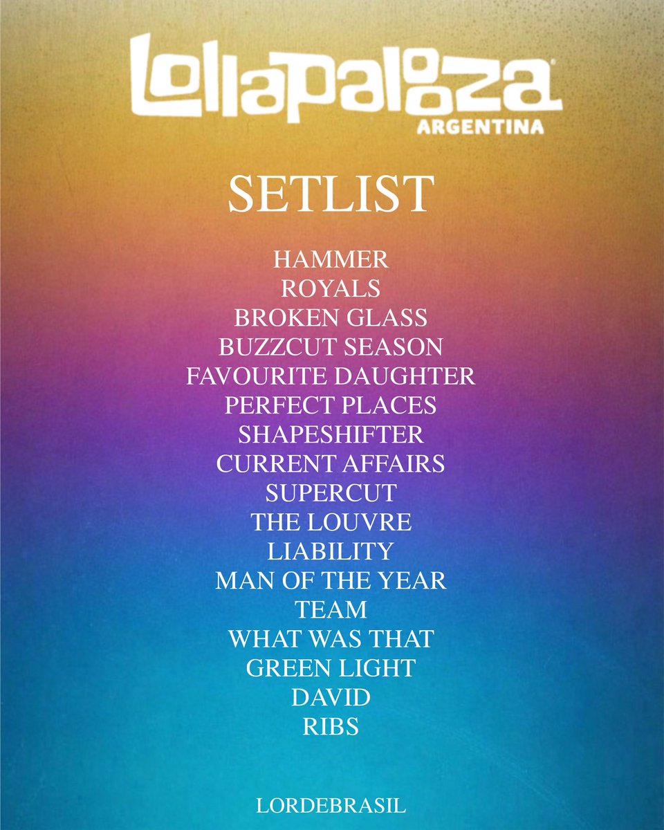 LordeBrasil's tweet photo. 🚨 Setlist da Lorde no Lollapalooza Argentina! https://t.co/HeId4Xz1k1