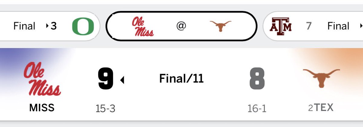 Texas goes down! They both played so well that it’s a shame someone had to lose…but upside down cow head to ya.
