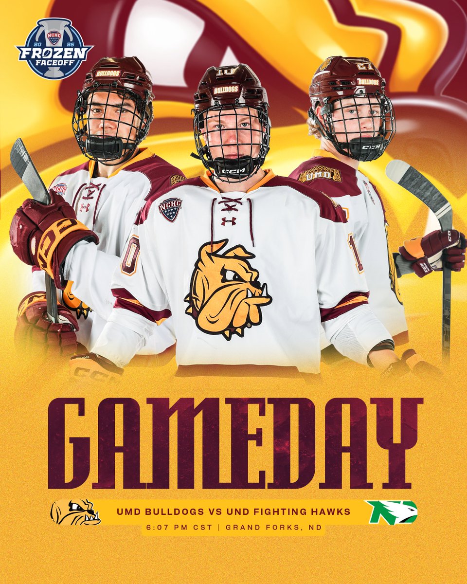 UMDMensHockey's tweet photo. It's Semifinal Saturday!

🏆: NCHC Frozen Faceoff Semifinal
📍: Grand Forks, N.D.
🆚: North Dakota
⏰: 6:00 p.m.
📺: My9 Sports
💻: https://t.co/PqZmuR9hRd
📻: KDAL 610 AM / 103.9 FM https://t.co/ZpDTalgiNH
📊: https://t.co/Kg0AS19tXp https://t.co/9my7rDhVqL