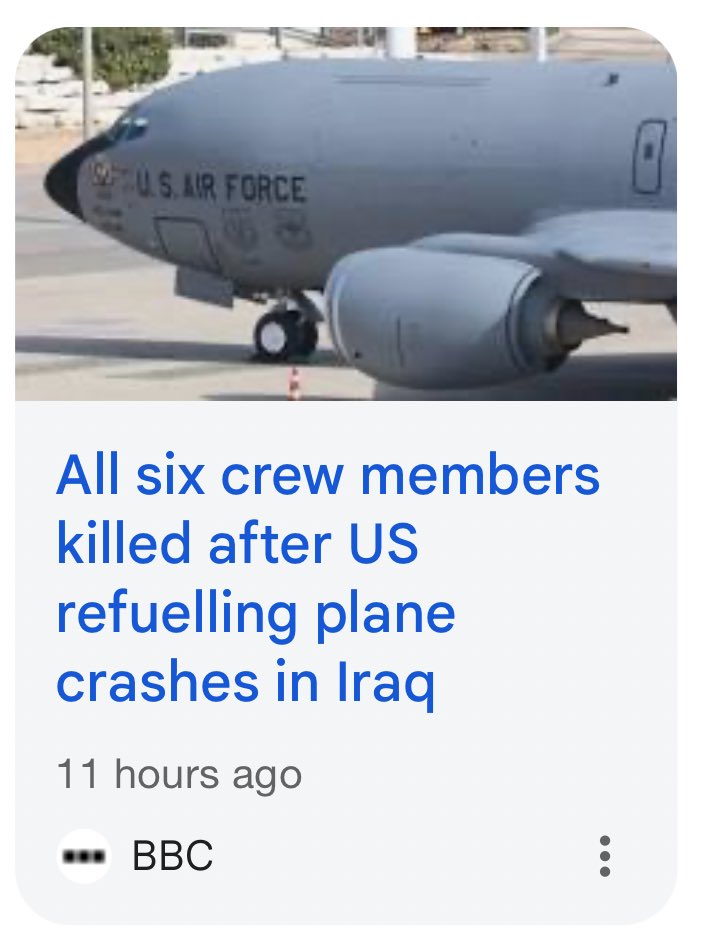 So the US expects us to believe the first US refuel plant was not shot down by Iran.

And the fact Iran destroyed another 5 refueling planes was just a coincidence.