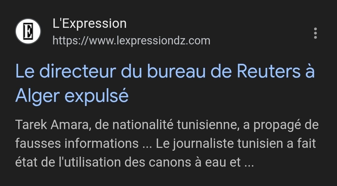 TracerDzfender's tweet photo. @Reuters This article was written by a Tunisian journalist (Tarek Amara) who was Reuters bureau Director in Algeria and was expelled back in 2019, I think it's still hurting his little feelings 😂 Anyways in Algeria we call things by their names and those were TERRORISTS. https://t.co/ZNm46wmGZY