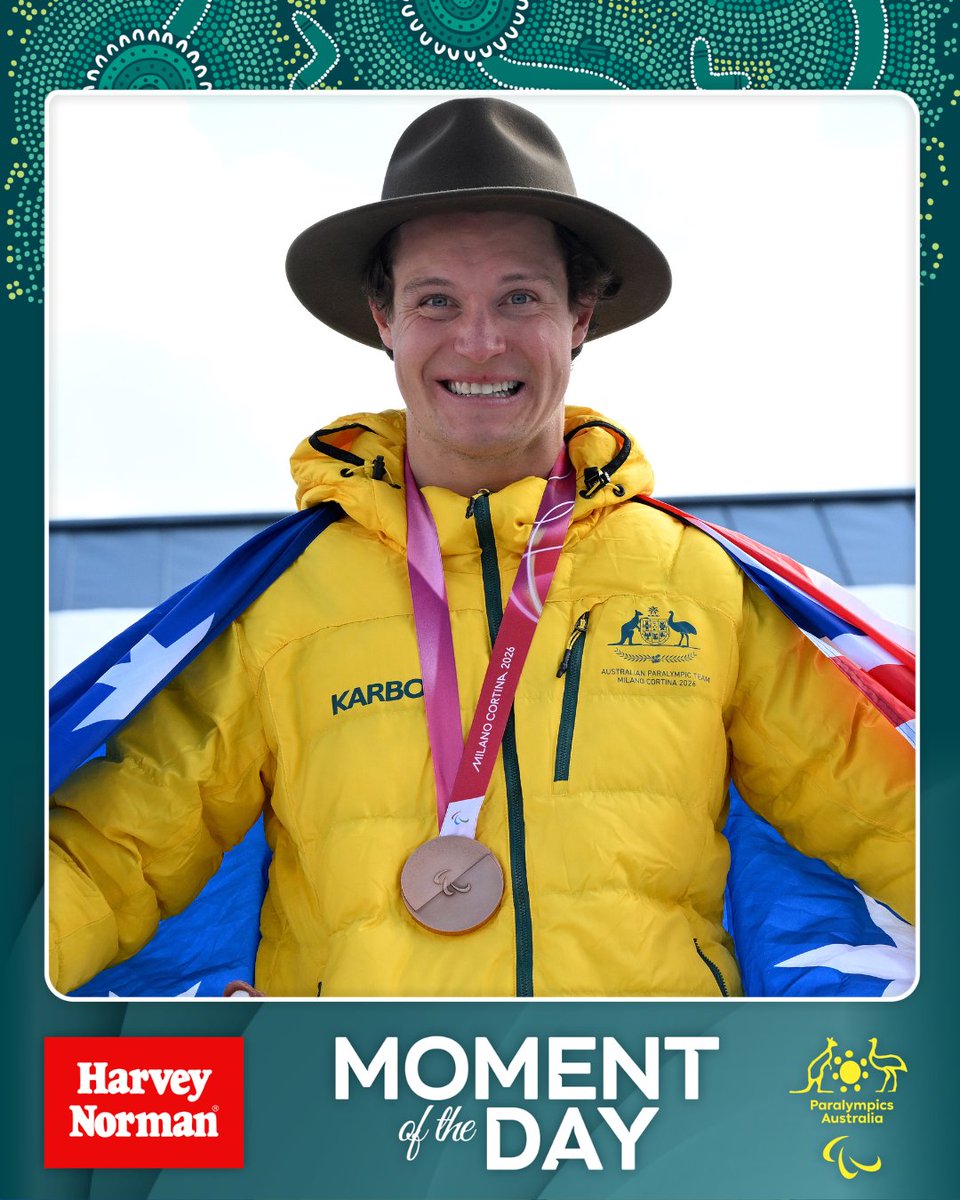 AUSParalympics's tweet image. Ben Tudhope has done it again - claiming bronze in the Men's Para Snowboard Banked Slalom on Day 7 at Milano Cortina 2026. That's our Harvey Norman Moment of the Day. 🇦🇺💚💛 Congratulations Ben Tudhope! 🥈🥉

#HarveyNorman #MomentOfTheDay #Paralympics #ParaSnowboard