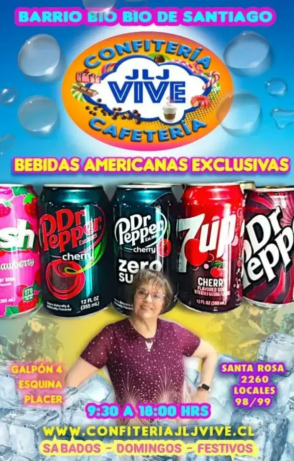 ♦️CONFITERÍA JLJ VIVE ♦️BARRIO BIO BIO DE  SANTIAGO 
♦️SANTA ROSA 2260 LOCALES 98-99
ESQUINA CALLE PLACER
♦️Bebidas nacionales y Americanas. ♦️Jugos,Minerales,Café de grano,Kuchenes, Queques, Confites 
♦️Sábados, Domingos Festivos 
9 a 18 hrs
confiteriajljvive.cl