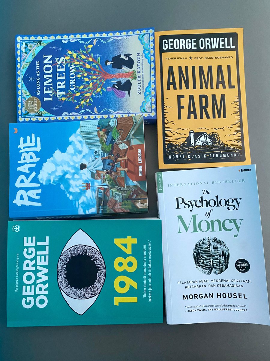 sskyreinn's tweet photo. WTS buku novel preloved bisa oren, udh include admin+packing yaa
1. Lemon Trees 110k
2. Parable 100k
3. 1984 george orwell 50k
4. Psychology of money 50k
5. Animal Farm 30k

Ambil semua 320k ajaa https://t.co/kP1ugrDNV3