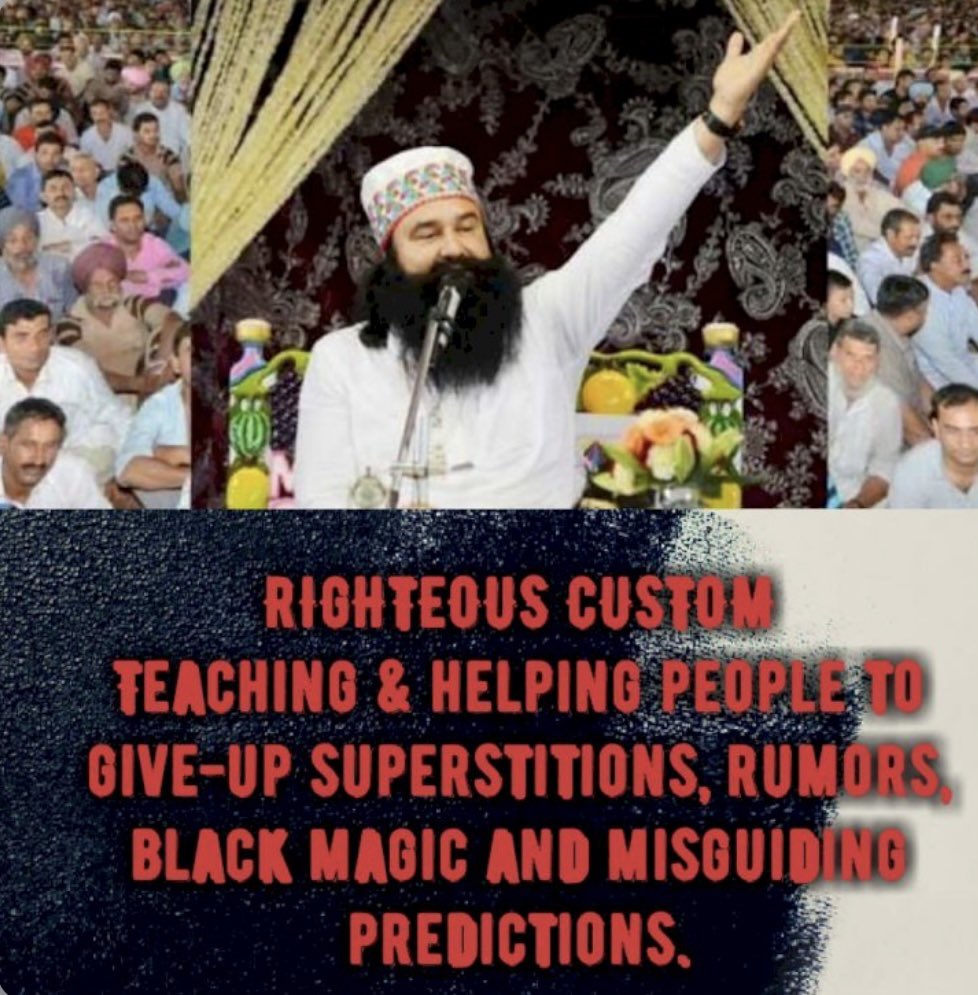 KhushmeetK74520's tweet photo. Even today, many people in our society harbor beliefs in superstition, occult rituals. For the progress of the nation, Saint Gurmeet Ram Rahim Ji inspires people to abandon hypocrisy and superstition, embrace #RighteousCustoms, and move forward with a scientific mindset. https://t.co/XfumnT67cT