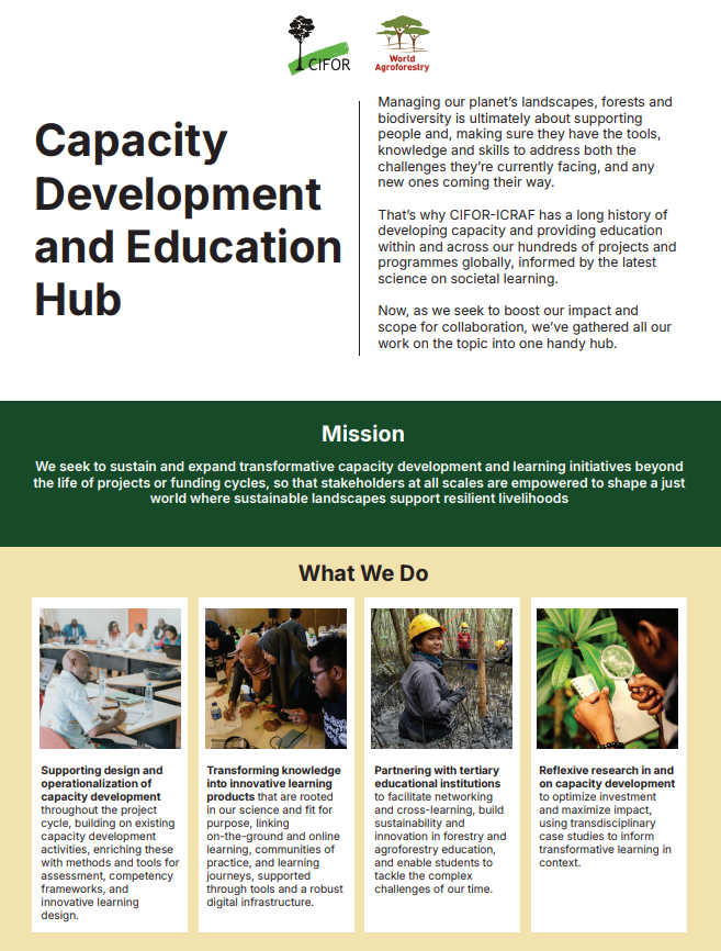 TheLandAlliance's tweet photo. Managing forests, landscapes & biodiversity starts with people.

CIFOR-ICRAF’s work on capacity development & education is now in one place, connecting learning, skills & science from around the world.

Explore the Capacity Development & Education Hub:🔗 
https://t.co/GEmI4WEvUV

#RestorationEducation