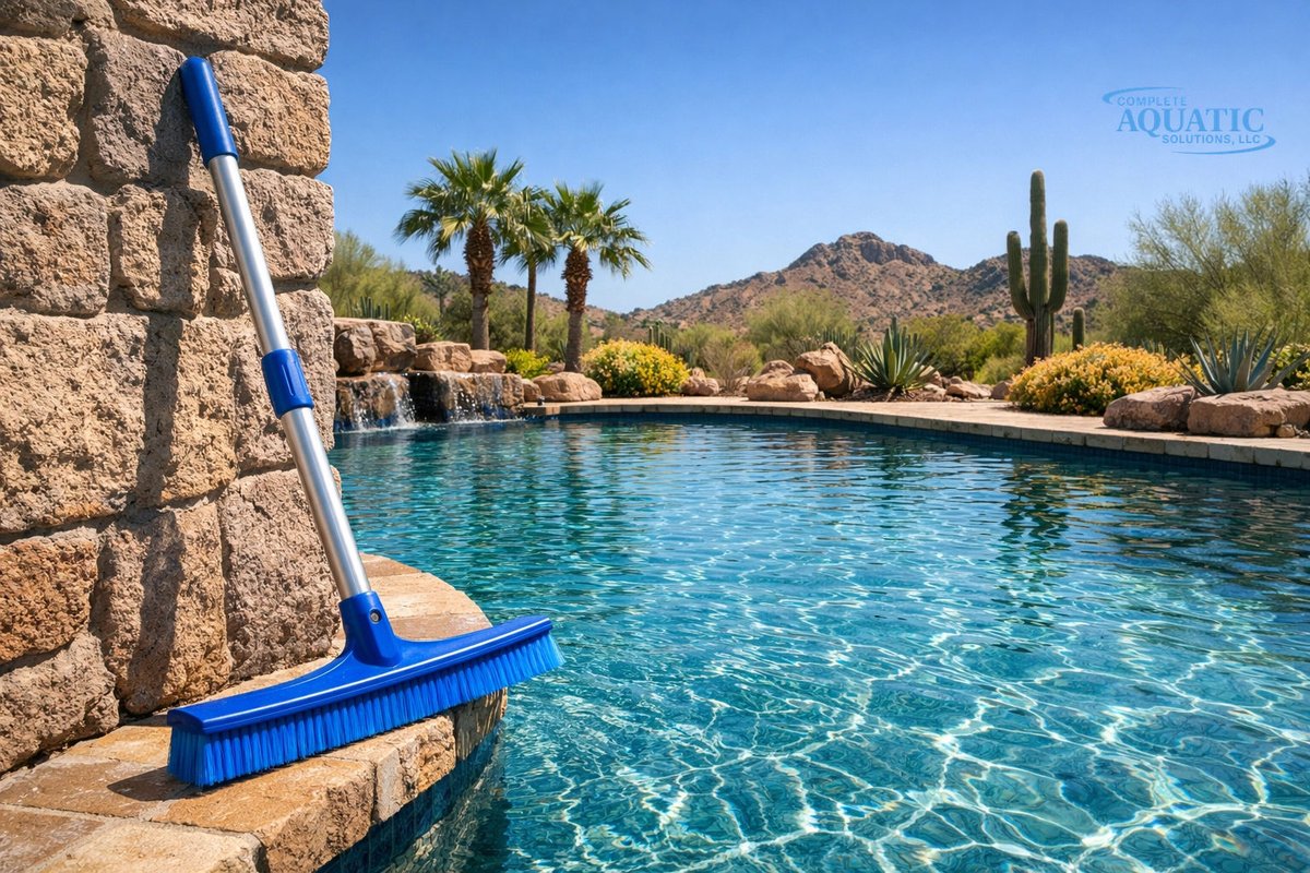Caspoolcare's tweet photo. Balanced chemicals aren’t enough if water isn’t moving. 🌀 Stagnant "dead spots" breed algae. Run your pump daily & brush corners weekly to keep your Maricopa County pool pristine! #PoolCareTips #ArizonaLiving #PoolService #QueenCreek #MesaAZ https://cdn.marblism. https://t.co/thzR5oNofQ