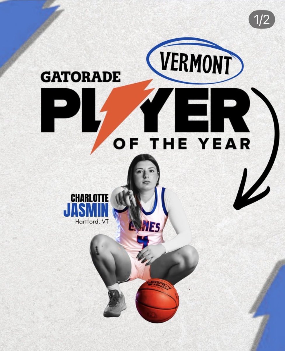 MAHuskies's tweet photo. Congratulations to @charlottejasmin on winning VT Gatorade Player of the Year for the second year in a row.  Impressive senior year. eclipsing 2000th point. https://t.co/qs0S7R7opa