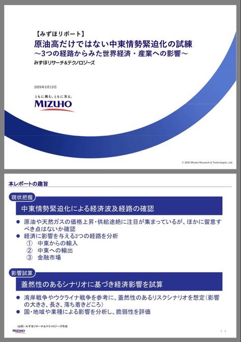 taka_startup's tweet photo. 原油高ばかり注目されてますが、昨日公表されたばかりのこちらのレポートはその他の財にスポットライトを当てており必見。

https://t.co/uuhJg20iZX…

日本含む国・地域や業種別の影響を分析し、湾岸・ウクライナ戦争を参考に、蓋然性のあるリスクシナリオを提示してくれてる点も秀逸。 https://t.co/vq2WsQz9zv