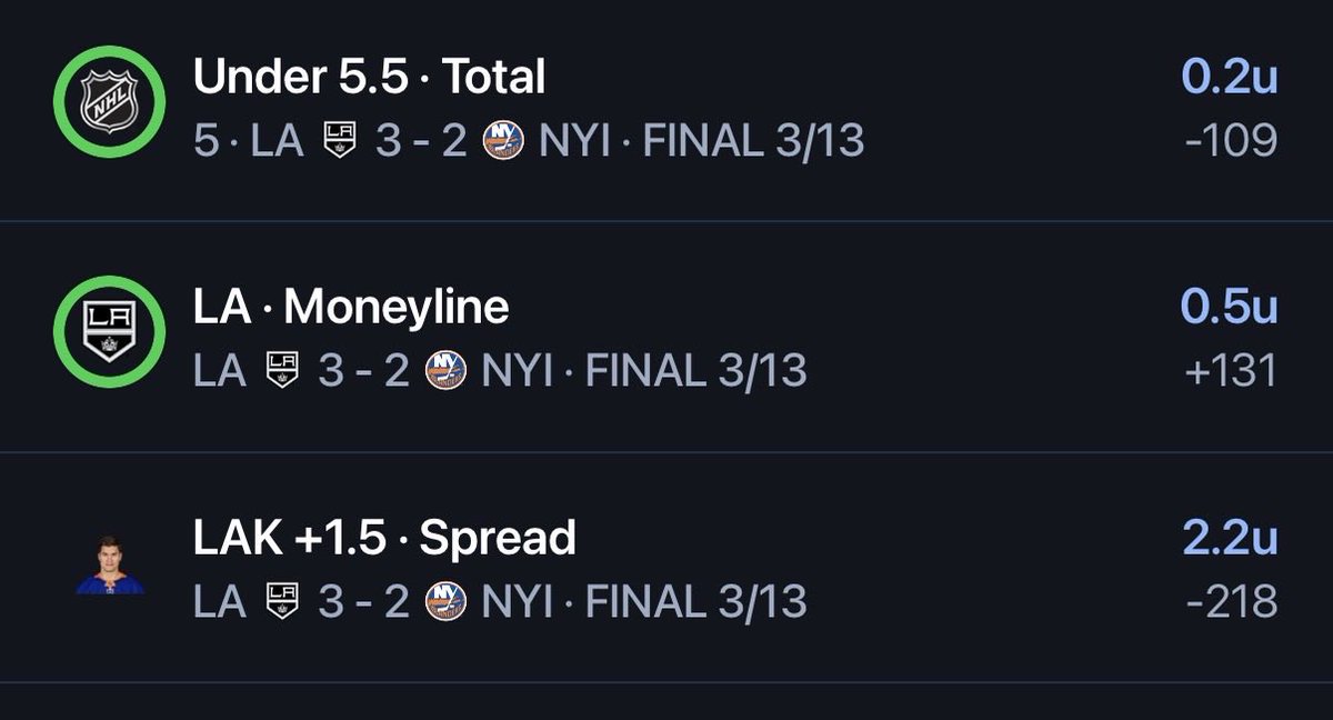 BMGbetss's tweet photo. Full sweep on the kings game 
💸🤑💸

#sportbetting #Gambling𝕏 #nhl https://t.co/HGM44ZrplB