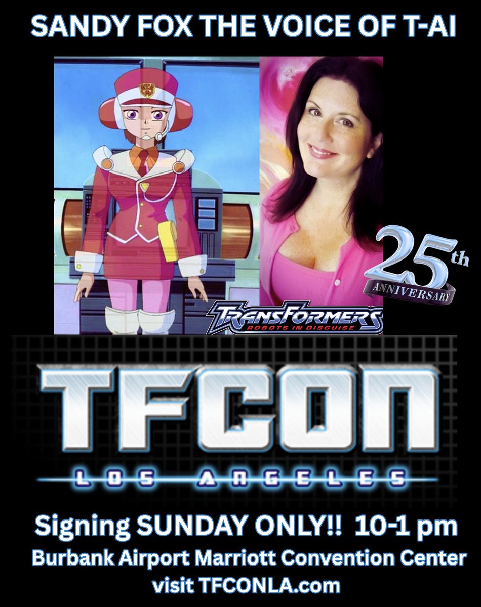 SandyFoxWorld's tweet image. SEE you THIS SUNDAY @tfconofficial Los Angeles,
 I will be signing from 10-1 pm in the autograph area
and have a limited-edition 25th-anniversary print! 
#tfconla #tfcon #transformers #robotsindisguise