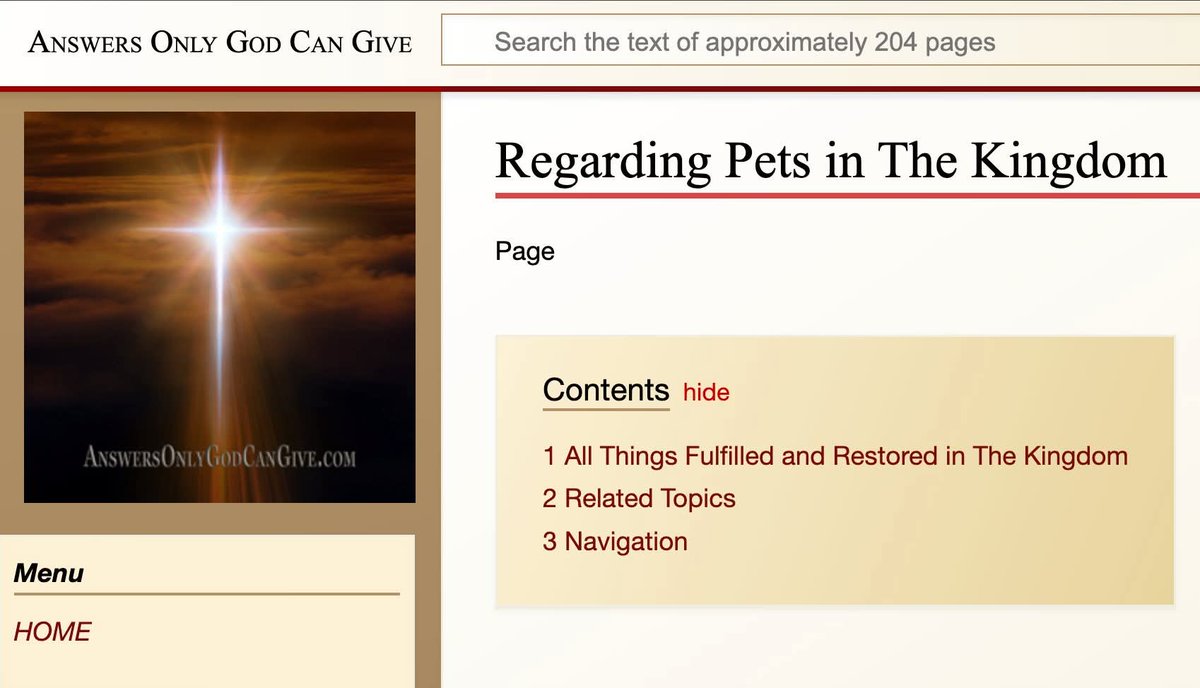 📖 NEW Topic added to AnswersOnlyGodCanGive.com 

>> "Regarding Pets in The Kingdom": answersonlygodcangive.com/Regarding_Pets… 
________