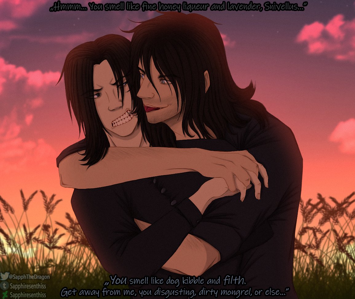 SapphTheDragon's tweet image. MORE Severus Snape x Sirius black sillies!
Snirius won the vote for the most beloved Sev ship... so here's a quick, VEEERY romantic doodle of these two before I go back to drawing the Horcrux comic and Sirius kicking Greyback's hairy ass  😎

#snirius #starprince #snack #fanart