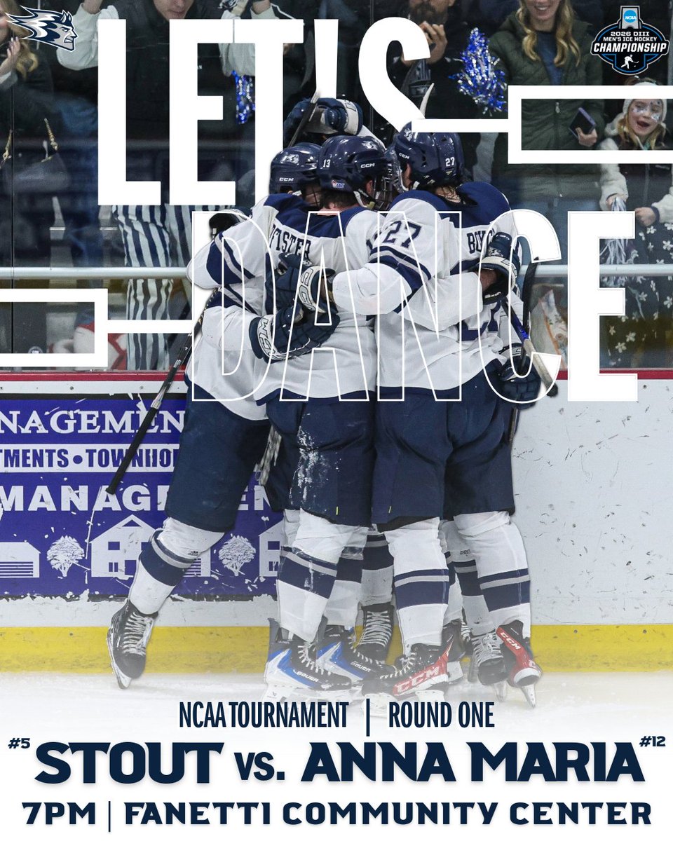 UWStoutHockey's tweet photo. The dance starts tonight😈‼️

Stout vs. Anna Maria | 7 PM | Fanetti Community Center

Be there. Be loud. Let’s pack the barn.
#bleedblue #rolldevs https://t.co/LMhnn3o7Hn