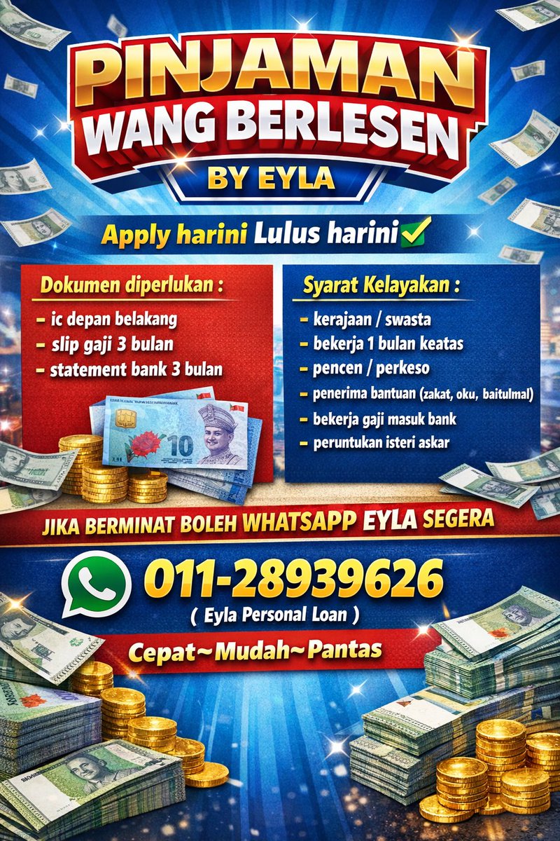 putkhaylaa's tweet photo. Jom apply harini lulus harini, nak apply sebelum cuti raya boleh tau! Siapa urgent nak pakai duit untuk raya boleh pm yeee⚡️

no di bio TQ🫣

#pinjamanwangberlesen #pinjamanwang #pinjamanwangperibadi https://t.co/0XUmHUniHF