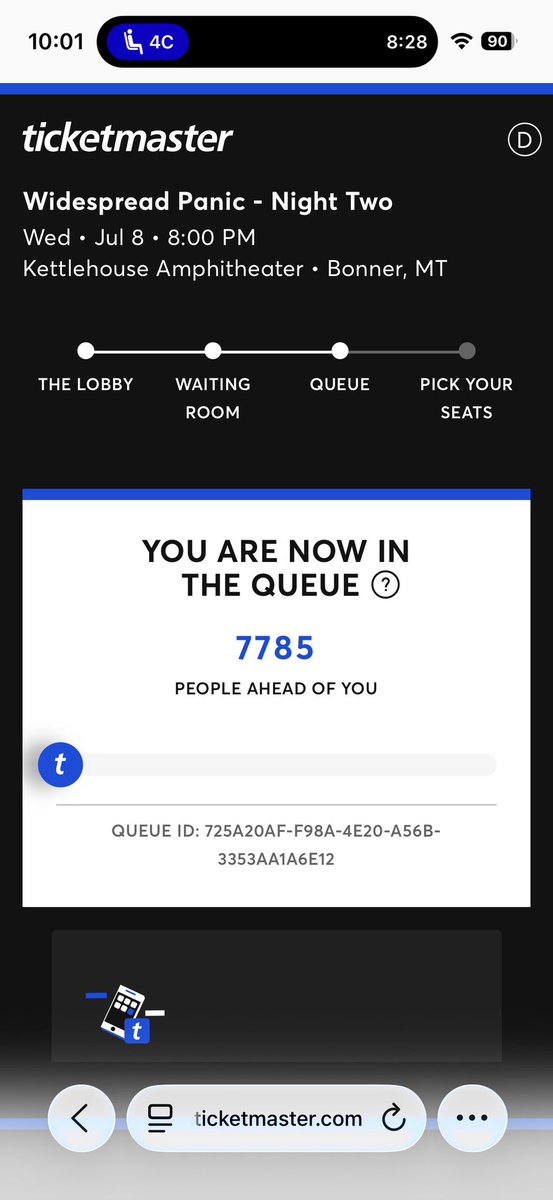 rd4sno's tweet photo. @TourWrangler You and about 4000 others by the look of things. The “waiting room” is a scam 🤨 Friend got a miracle, got on right at 10 and scored 2 2 day GAs. https://t.co/BbOHxqFPRF
