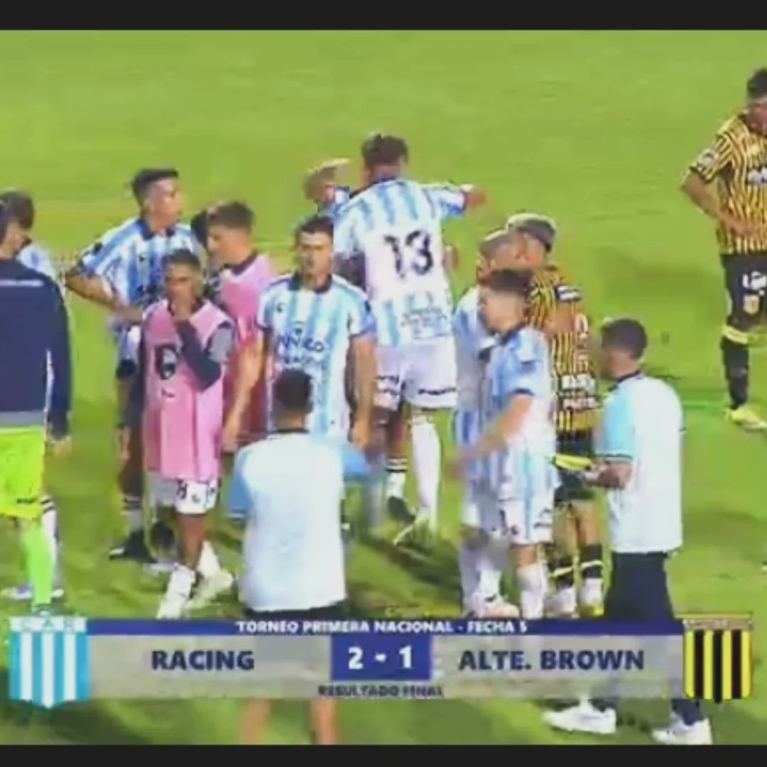 FINAL DEL PARTIDO EN CÓRDOBA: #AlmiranteBrown cayó en su visita frente a #RacingCBA x 2-1. Ulises Abreliano abrió el marcador en la primera parte para la Fragata, mientras que Pablo Chavarría y Leandro Córdoba en el complemento, dieron vuelta el resultado para la Academia.