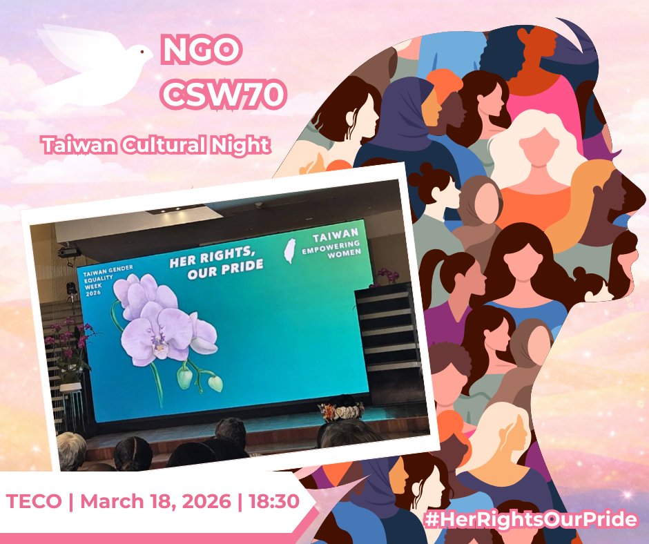 TCAVTW's tweet photo. 💐“We are weaving a comprehensive safety net.”

At Taiwan Women’s Power &amp; Cultural Night during #NGOCSW70, Taiwan shared its commitment to gender equality and women’s empowerment with the global community.

@MOFA_Taiwan @NGO_CSW_NY 
#TaiwanEmpoweringWomen #HerRightsOurPride https://t.co/XtyN7UOTwR