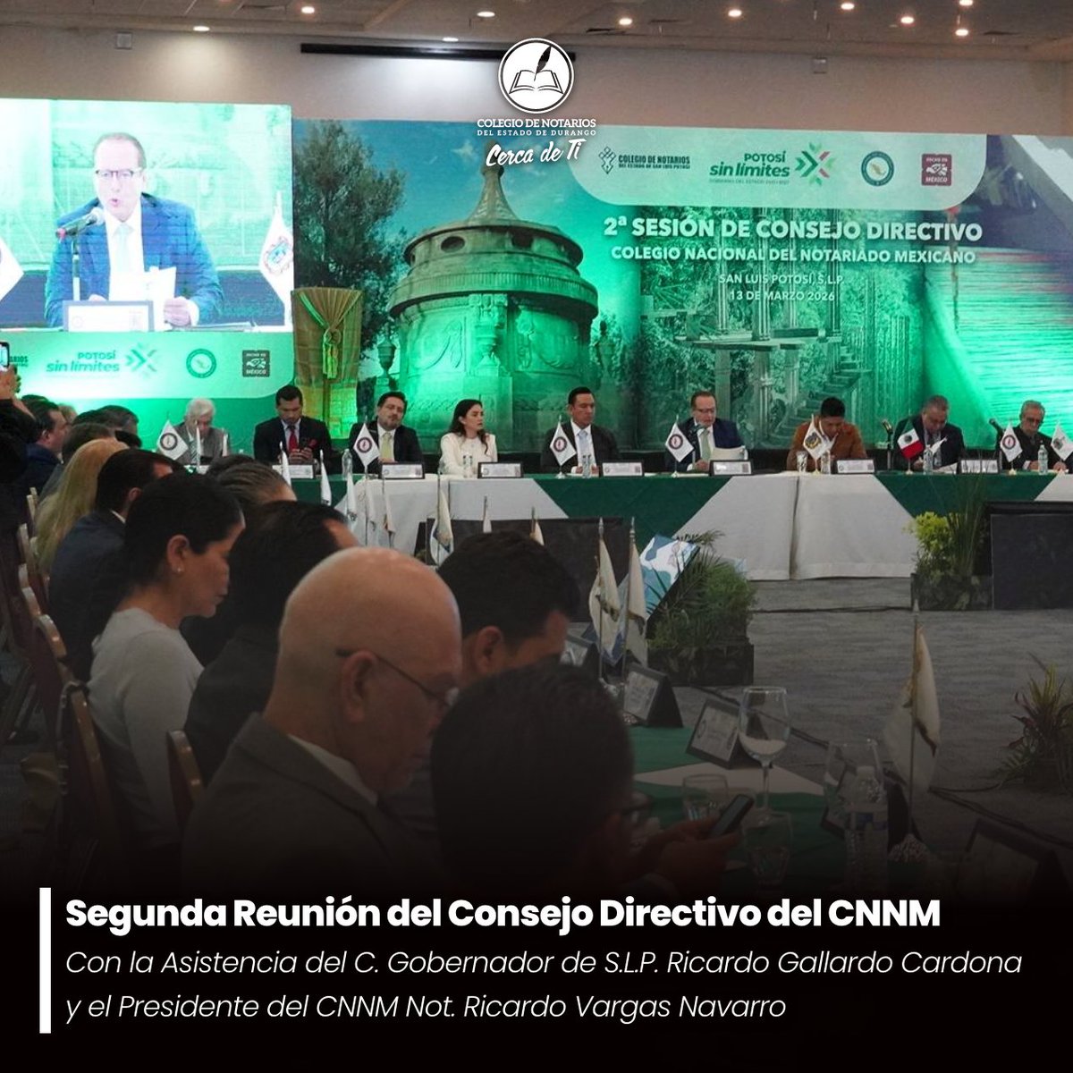 NotariosDurango's tweet photo. Con la presencia del C. Gob. de S.L.P. @RGC_Mx  se pusieron en marcha los trabajos de la 2a. Reunión del Consejo Directivo del @notariadomex donde el Presidente del CNNM Not. Ricardo Vargas Navarro, brinda todo su respaldo al Notariado Duranguense en la persona de @ParralPerez https://t.co/WmGOKmsvLx