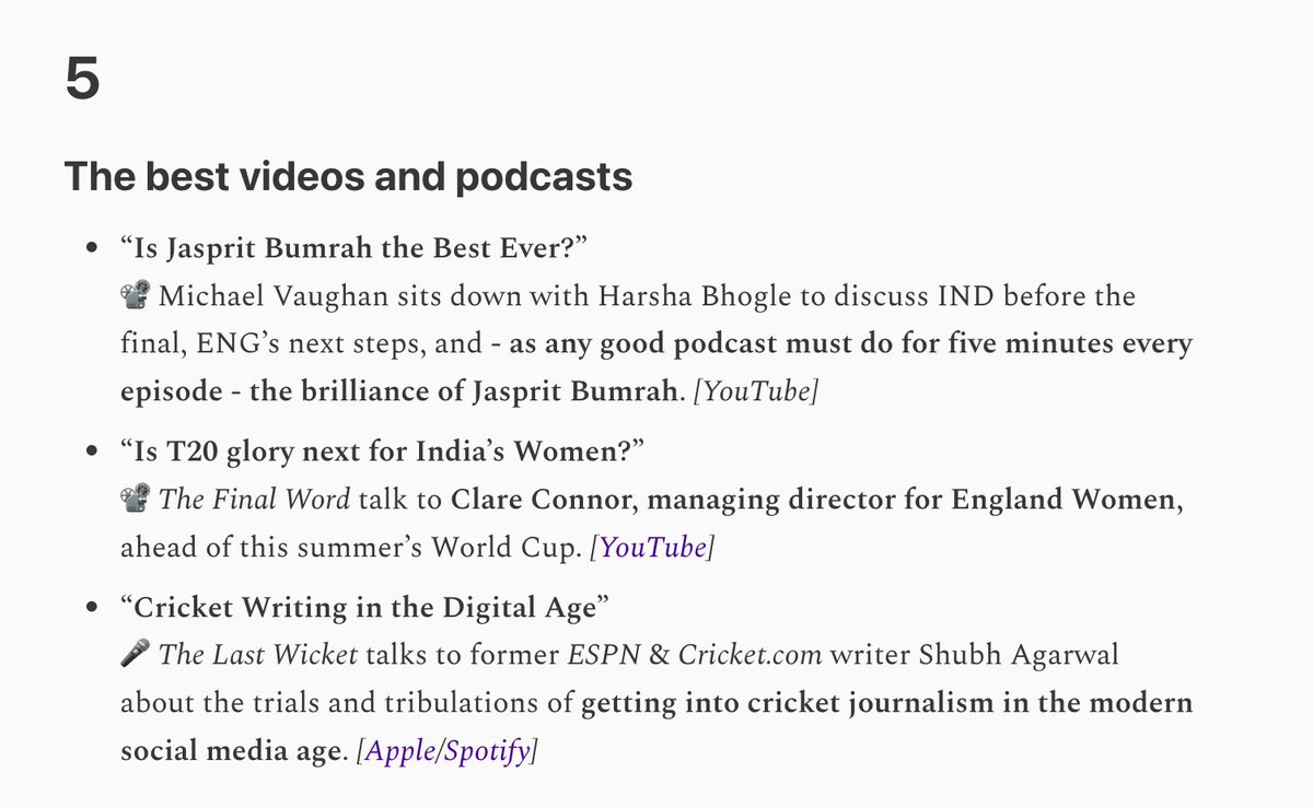 BEST #CRICKET STORIES OF THE WEEK:

<a href="/StickToCricket/">Stick to Cricket</a> with <a href="/bhogleharsha/">Harsha Bhogle</a> on IND, <a href="/Final_Word_Pod/">The Final Word</a> with Conner on ENG-W, &amp; <a href="/freehit_mj/">Mayank</a>/<a href="/shubh_chintak/">Shubh Agarwal</a> on modern sports journalism.

All stories at bestofcricket.substack.com/p/roundup-skys…
