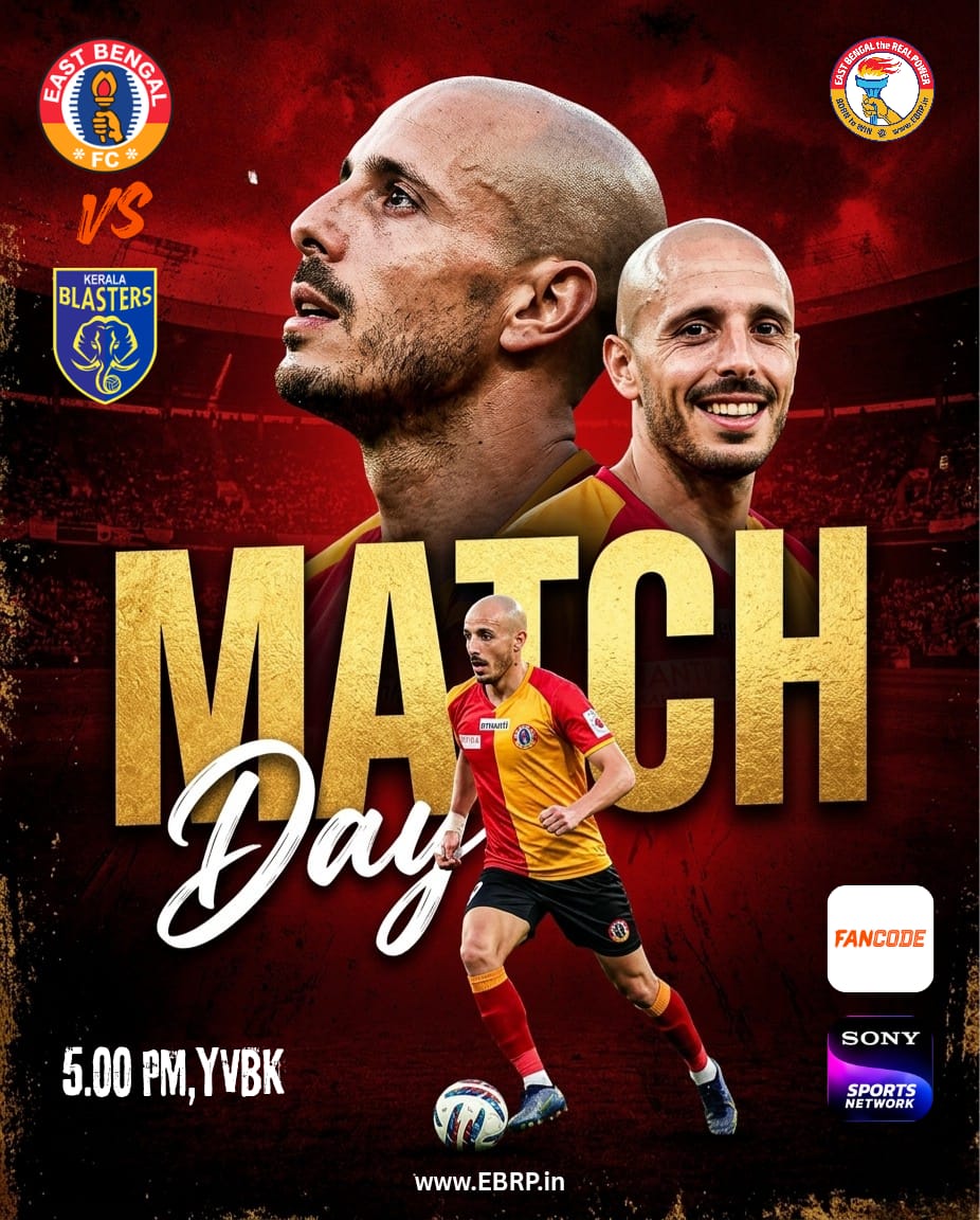 EBRPFC's tweet image. 🔴🟡 MATCHDAY 🟡🔴

🏆 2025-26 ISL
⚔️ East Bengal FC 🆚 Kerala Blasters FC
🕢 5:00 PM
🏟️ VYBK, Kolkata

#JoyEastBengal #EastBengalFC #EBRP #EBFCKBFC #ISL 🔥