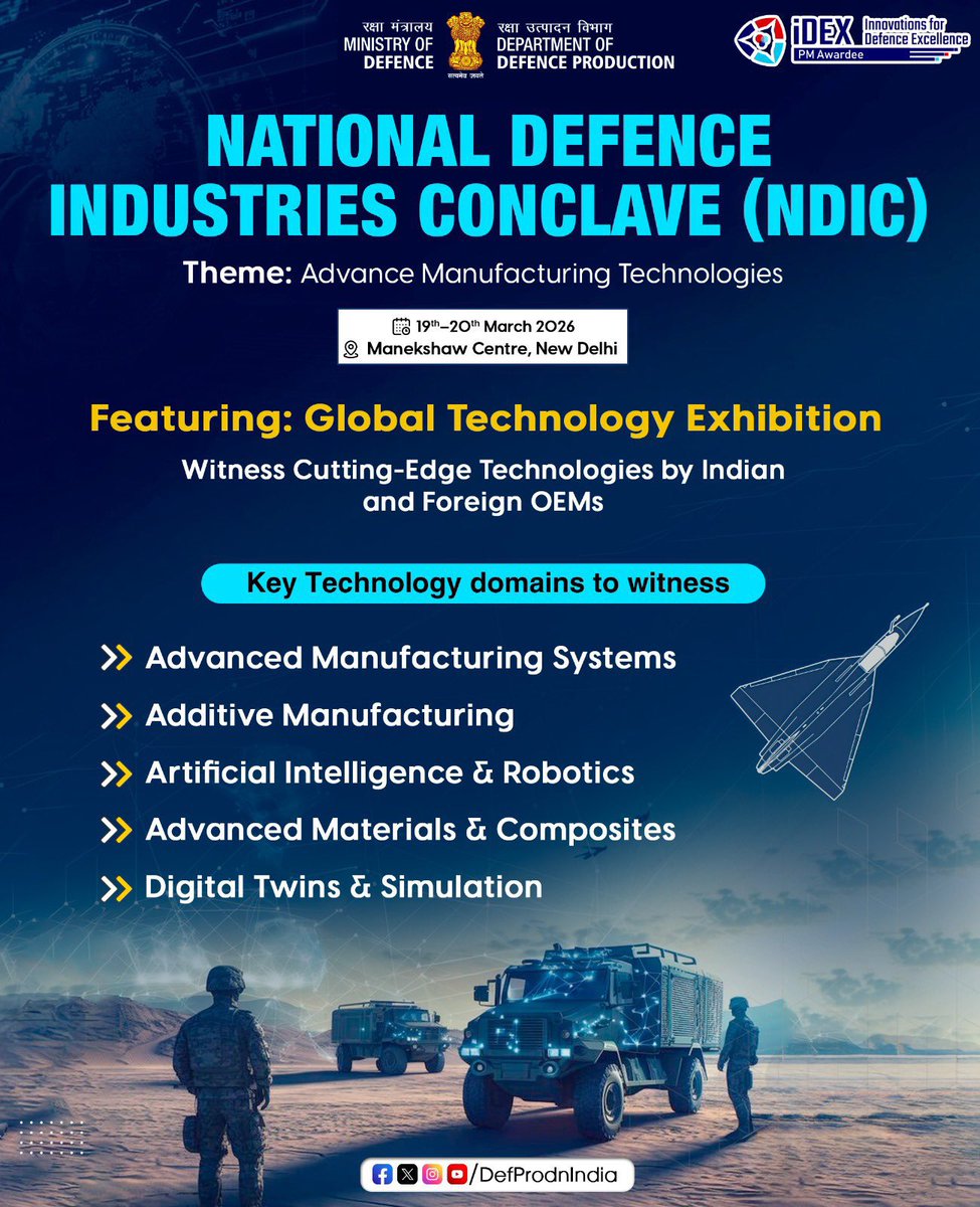 robotics4india's tweet photo. At #NDIC2026, witness a Global Technology Exhibition featuring cutting-edge technologies by Indian &amp; foreign OEMs across domains like AI &amp; Robotics, Additive Manufacturing, Advanced Materials, Digital Twins &amp; Advanced Manufacturing Systems

📍 19–20 March | New Delhi https://t.co/rXuhNcnXVm