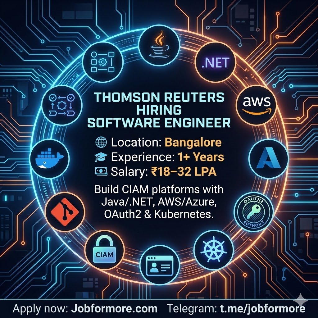jobformore's tweet image. Thomson Reuters hiring Software Engineer in Bangalore! 

Build CIAM platforms with Java/.NET, AWS/Azure, OAuth2 &amp;amp; Kubernetes. 

1+ yrs 💼 

Salary: ₹18–32 LPA 🚀 

#Jobformore #ThomsonReuters #SoftwareEngineer #BangaloreJobs

Apply: tr.ee/cf8mGp
