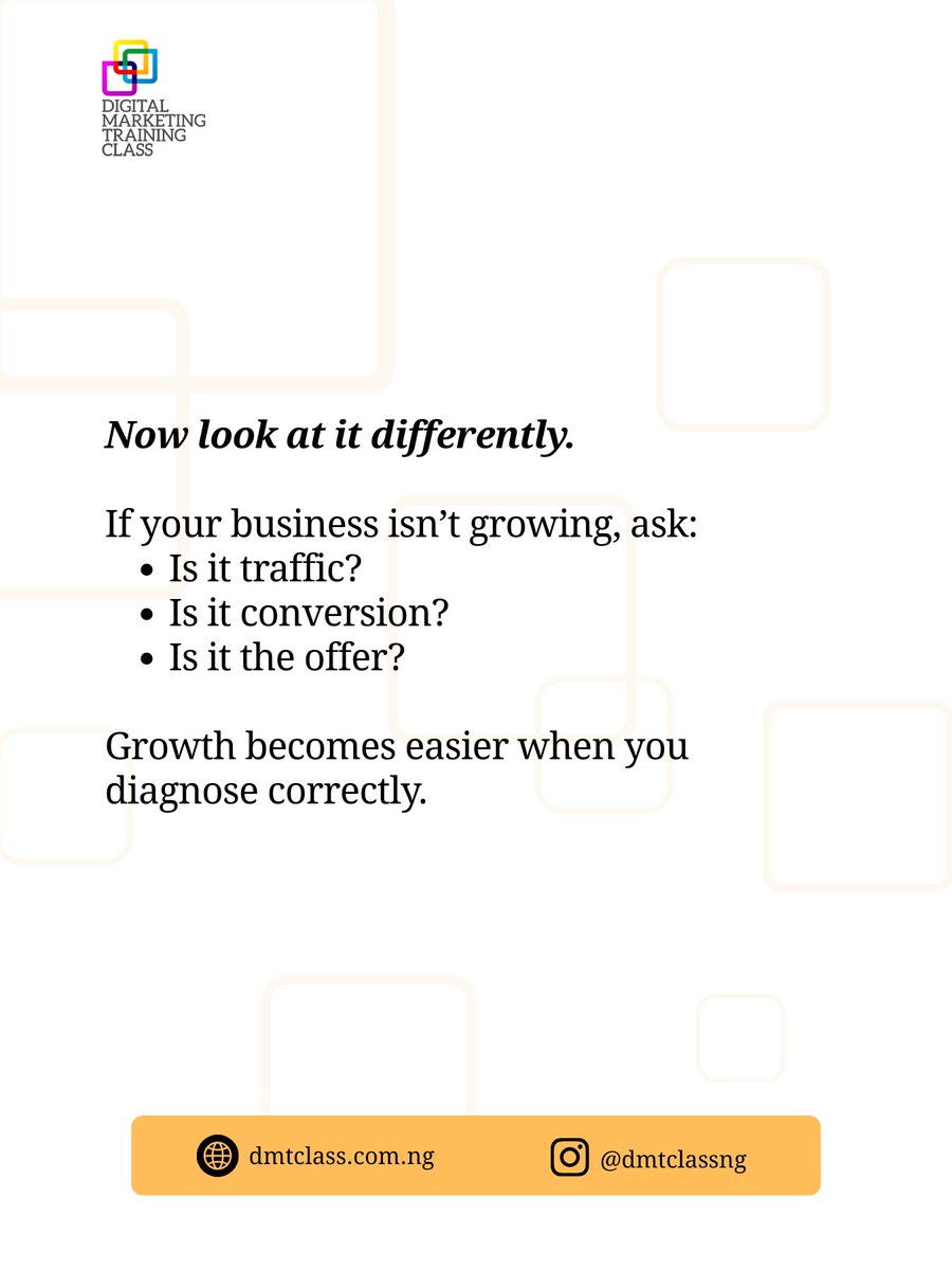 dmtclassng's tweet photo. Revenue online is built on three core variables:

Traffic × Conversion Rate × Offer

If you increase traffic, revenue can increase.
If you improve conversion, revenue can increase.
If you strengthen your offer, revenue can increase.

#DMTClassNG https://t.co/aNYVU4DyGo