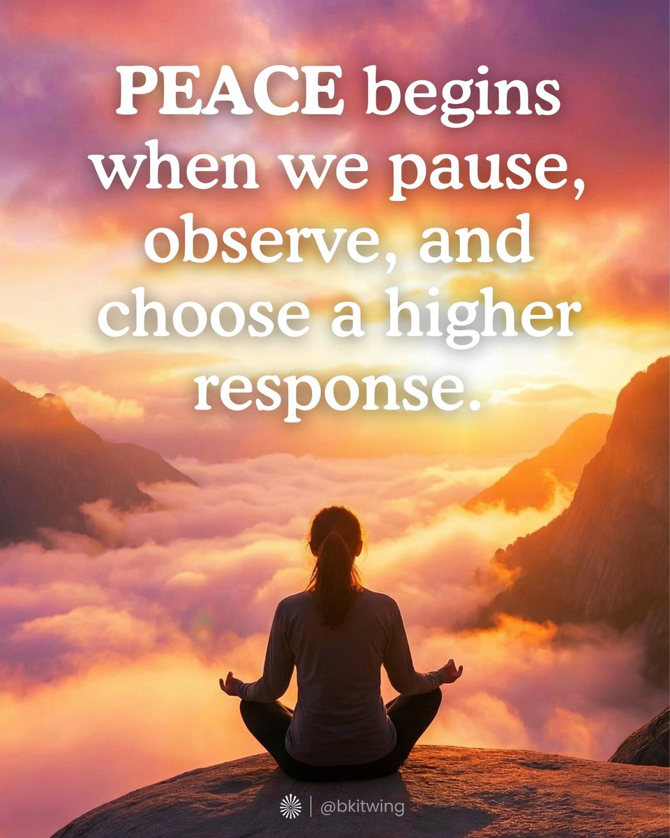 bkitwing's tweet photo. In the small space between stimulus and reaction lies spiritual power. When we pause, we step out of impulse. When we observe, we understand the situation without emotional disturbance. 

#rerf #bkitwing #brahmakumris #peace #pause #power #wisdom https://t.co/eubqq0boFE