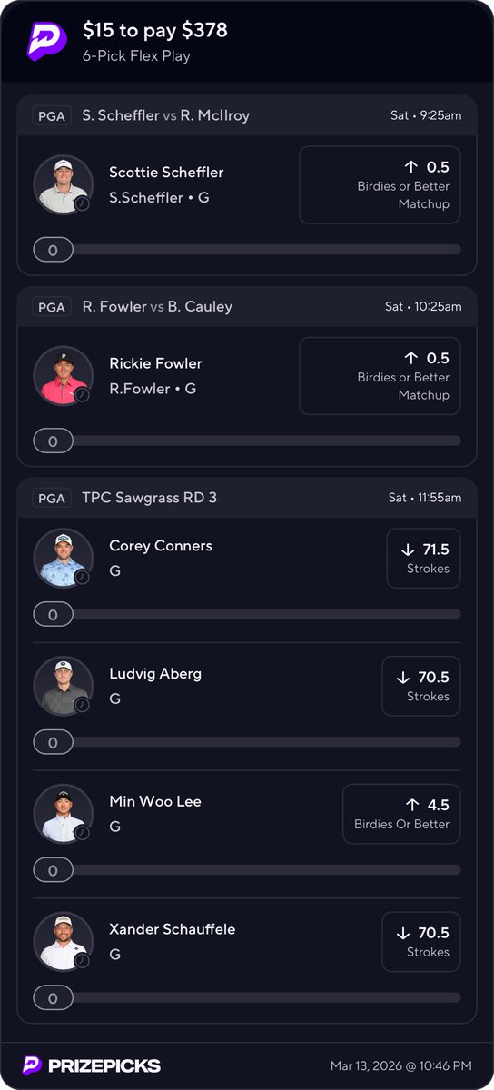 Flex Friday boosted for R3⛳️☕️

$20 to a follower that likes and RT’s this post when we cash💰

I’ll drop my 4 man at 10 reactions and my 2U 2 man at 20 reactions🔥✅

Let’s stay hot🔥🔥

Link: prizepicks.onelink.me/gCQS/shareEntr…

#GamblingX #PrizePicks #PGA