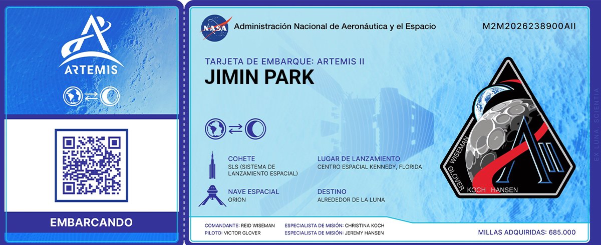 MYGRAND_MA_1Ar's tweet photo. 🐥❤️🚀
Nuestro JIMIN, tendrá su viaje simbólico alrededor de la Luna!
 Lo he registrado!
🌑🌒🌓🌔🌕🌖🌗🌘🌙🌚
Su nombre ya tiene presencia en este evento! 😍😍😍😍
La nave Orion orbitará la Luna en el proyecto Artemis de Nasa con todos los nombres registrados
#JIMIN
@NASA_es https://t.co/PO2cqdvojH