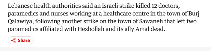 CraigMurrayOrg's tweet photo. This is truly disgusting by the Guardian.
Amal and Hezbollah are the legitimate elected local authority in the area. They run the medical services.
It's the "hospitals are Khamas" Israeli playbook again. https://t.co/hvCkU7nExt