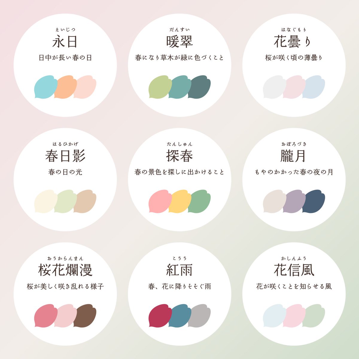 春にまつわる日本語と、それをイメージした配色🌸