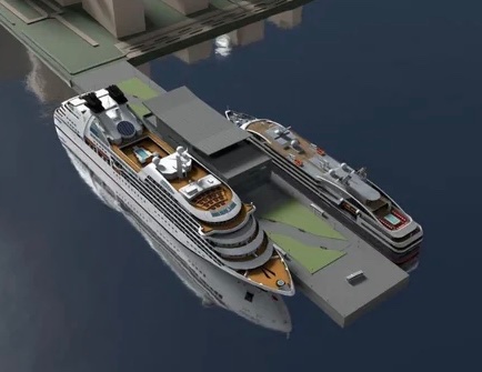 shamilo's tweet photo. @ProjectEND @torontolife only two ships can dock at one time &amp; they’re perpendicular to land, so they’ll take up way less of the waterfront. but this is a render and plans can change ofc- but i feel like this ain’t a bad compromise https://t.co/CtQeniMD2b