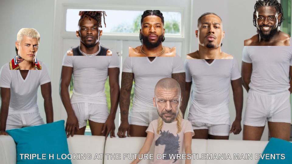 RichardBrunette's tweet image. Triple H booking the future Wrestlemania Main Events.