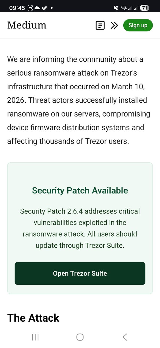 Even hardware wallets aren’t bulletproof.

The recent Trezor firmware incident shows that supply-chain attacks can still put funds at risk.

Hardware wallets improve security - but vigilance is still required.

Verify firmware.
Verify sources.
Stay paranoid.