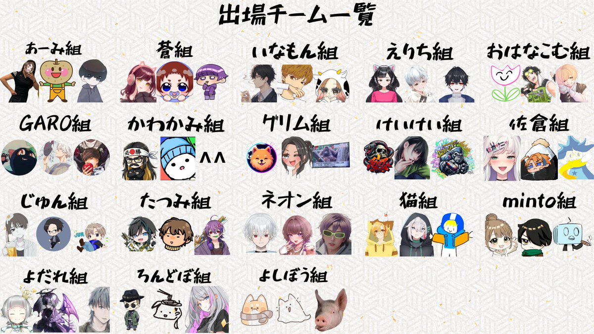 チーム表でました！！！
改めて今夜21時から！！！
私はグリム組で出るよ✨
何か起こりそう！ってか起こす！
メチャクチャ頑張る！
楽しむ！！ワクワクするーー🔥🔥🔥

#好きにカスタム