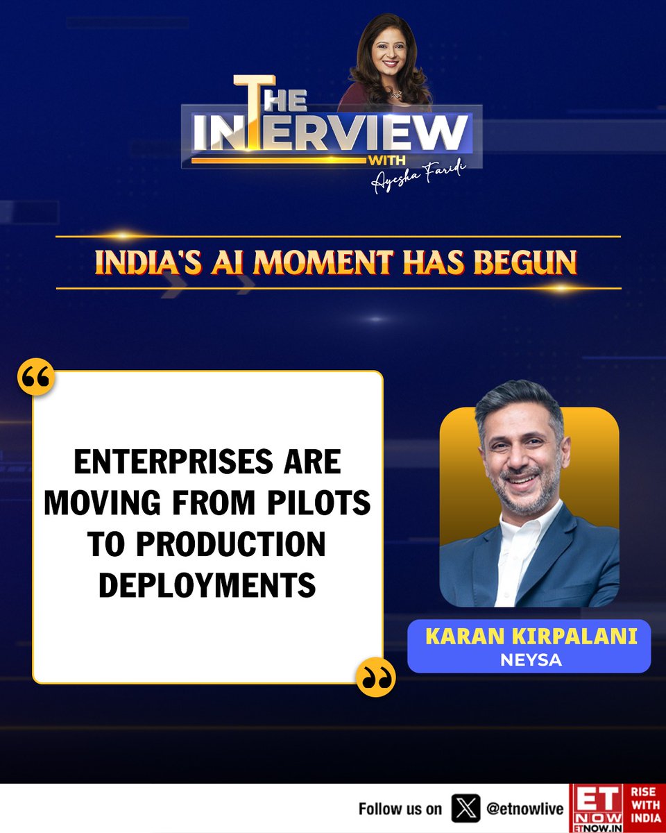 ETNOWlive's tweet photo. THE INTERVIEW with Ayesha Faridi
"India's AI moment has begun": Karan Kirpalani of Neysa on Indian AI enterprises and the next generation of AI innovation
Full interview: https://t.co/kUfEbuYcgh
@AyeshaFaridi1 #Neysa #AI #India https://t.co/ZTkYdd28Rz