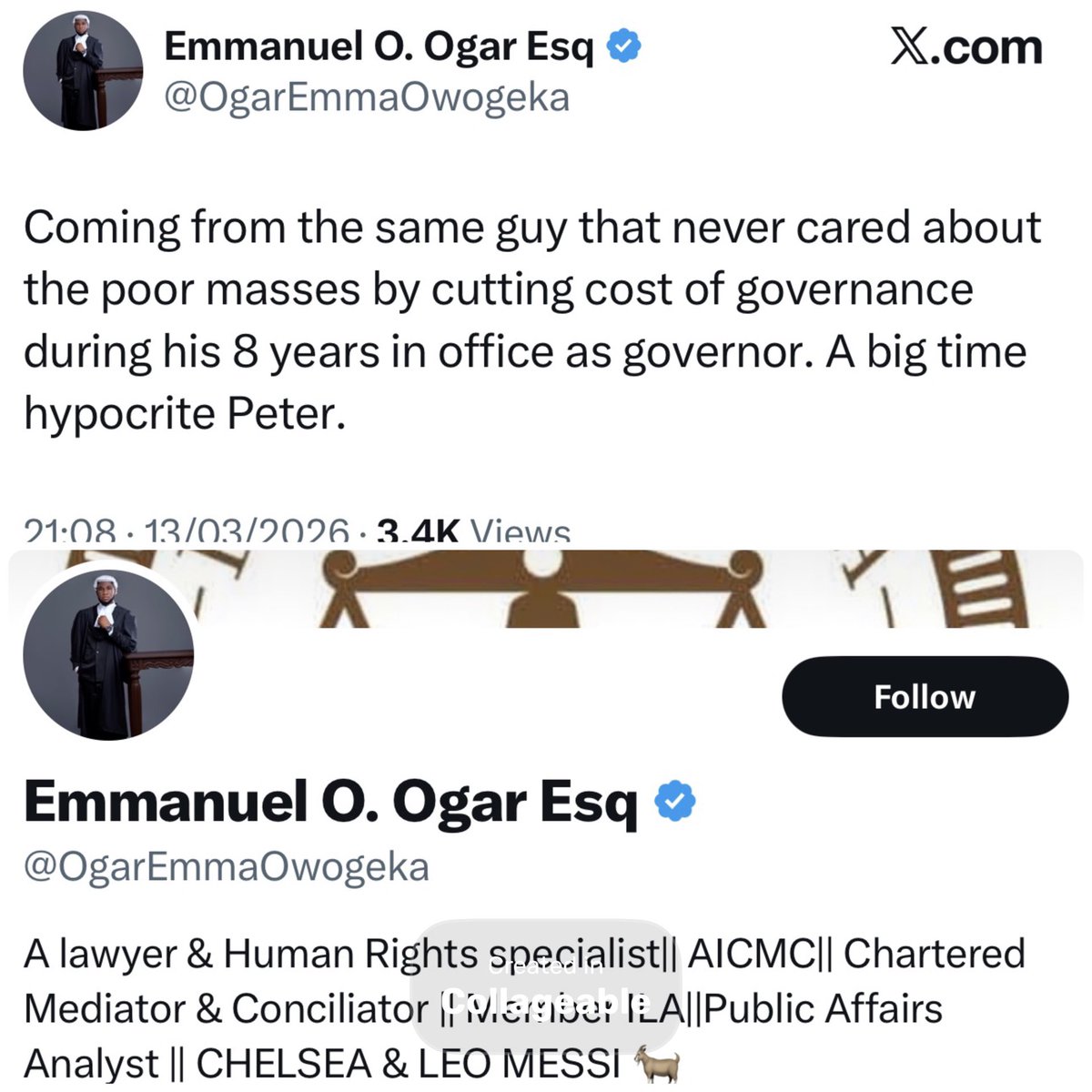 men2or's tweet photo. @OgarEmmaOwogeka @PeterObi @NwaJesus2021 Coming from a claimed Nigerian“lawyer” 😭. How did we get here. 
How does cutting cost of governance impact poor masses negatively? https://t.co/ggMvUZ7fh9