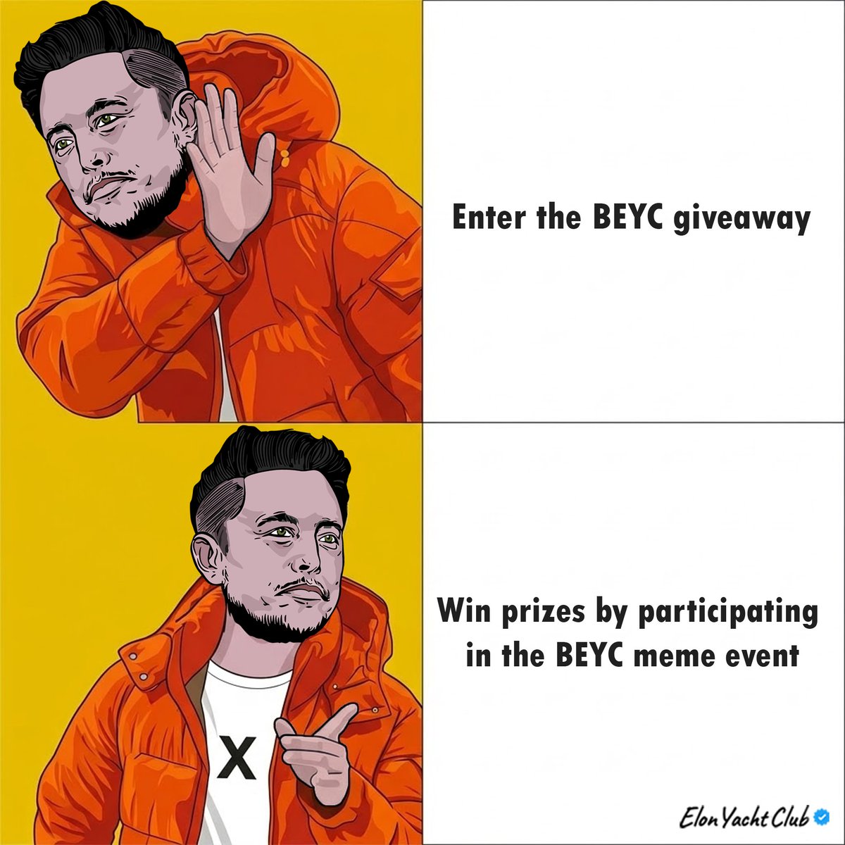 ElonYachtClub's tweet image. Good morning, Elon fam! ☀️ Let's keep the fun going this weekend too 😀🔥

Create your own meme from the NFTs in the BEYC collections and show us your meme in the comments below this post (you can use the images without purchasing them) 👇

🏆 Prize: BEYC NFTs will be gifted to
