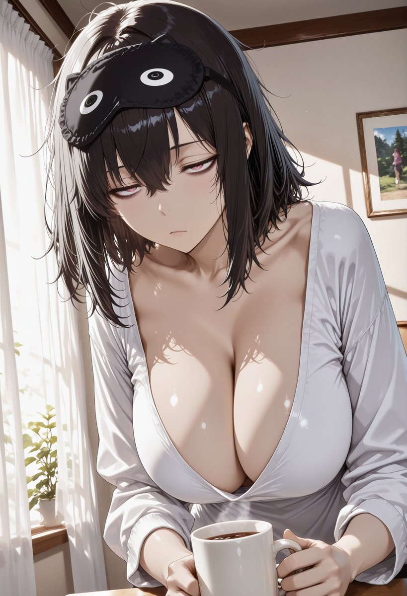 MiguelPicab's tweet photo. Gm!! ☕️
The one that greets you with a view that leaves you hotter than coffee.
#SleepMaskWaifu #CoffeeQueen #WaifuMatutina #AIイラスト #AIart https://t.co/2LTSzlPeUY