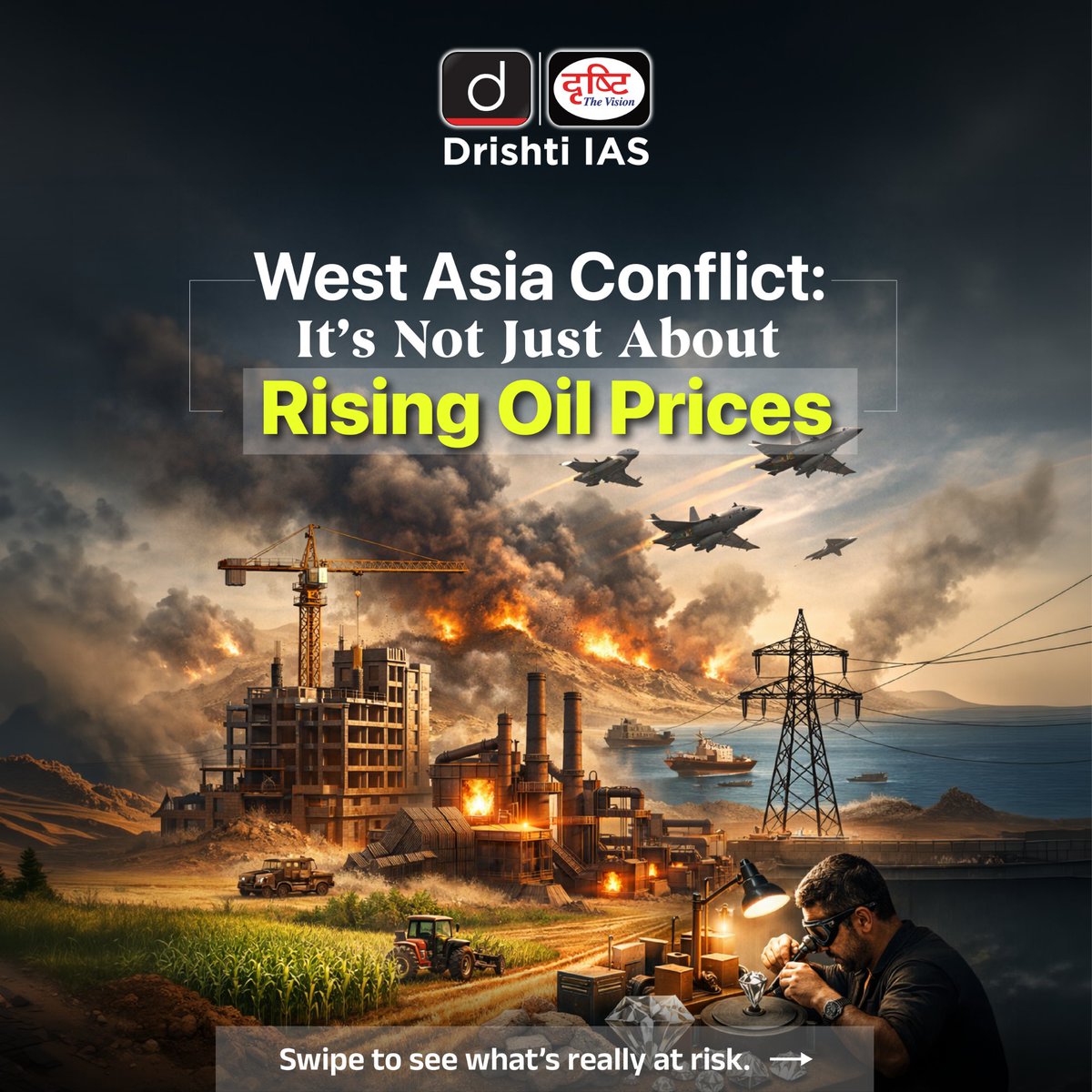 drishtiiaseng's tweet image. The West Asia conflict is more than just rising oil prices.
From cement and steel to farming and diamonds, the ripple effects could impact some of India’s key economic sectors.

#WestAsiaConflict #GlobalEconomy #IndiaEconomy #Geopolitics #CurrentAffairs #EconomicImpact