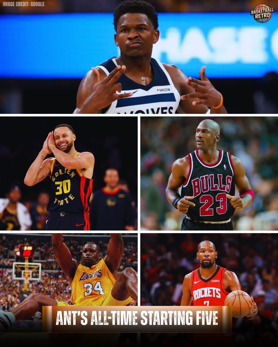 _RetroBB's tweet image. How many titles is Anthony Edwards' dream lineup winning in today's NBA? 🤔

#BasketballRetro #AnthonyEdwards #StephCurry #MichaelJordan #ShaquilleONeal #KevinDurant #NBA #Basketball