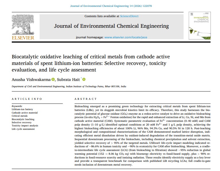 er_subu's tweet photo. Our study in #JECE shows GOx-driven bioleaching of spent LIBs CAM powder can recover critical metals by solvent extraction &amp; precipitation with high efficiency &amp; lower environmental impact. Congrats, @AnushaVishwaka5! 50 days free access: https://t.co/HKmrSWwPSL
@ElsevierConnect https://t.co/8ks94puc9p