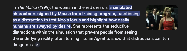 <a href="/The_Ambitous/">Raxxus</a> Bro, the woman from Matrix* This is what I mean by the lore, because there are a lot of women in red dress