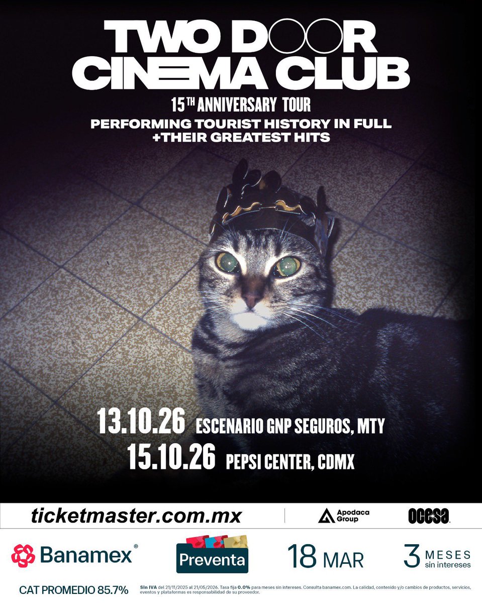 Two Door Cinema Club regresa a México con dos fechas🎹  

📍Pepsi Center WTC

#PreventaBanamex: 18 de marzo
Venta general: 19 de marzo