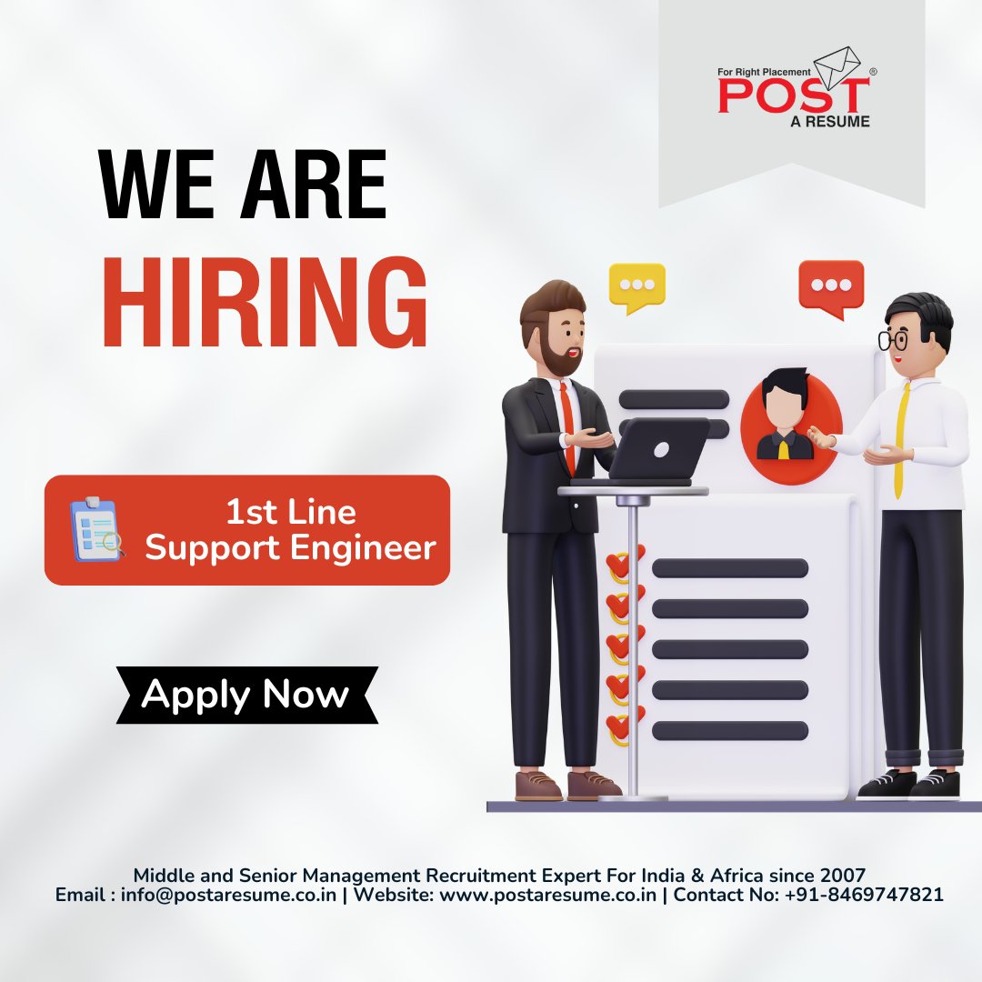 postaresume's tweet photo. 📢 Hiring: 1st Line Support Engineer
🔍 Apply for more opportunities here:
https://t.co/B0PvcN59xc
#ITSupport #SupportEngineer #AhmedabadJobs #TechnicalSupport #ITJobs #HiringNow #CareerOpportunity
#opentowork #jobseeker #vipulmmali #postaresume #vipulthewonderful https://t.co/ek7NRUnMET